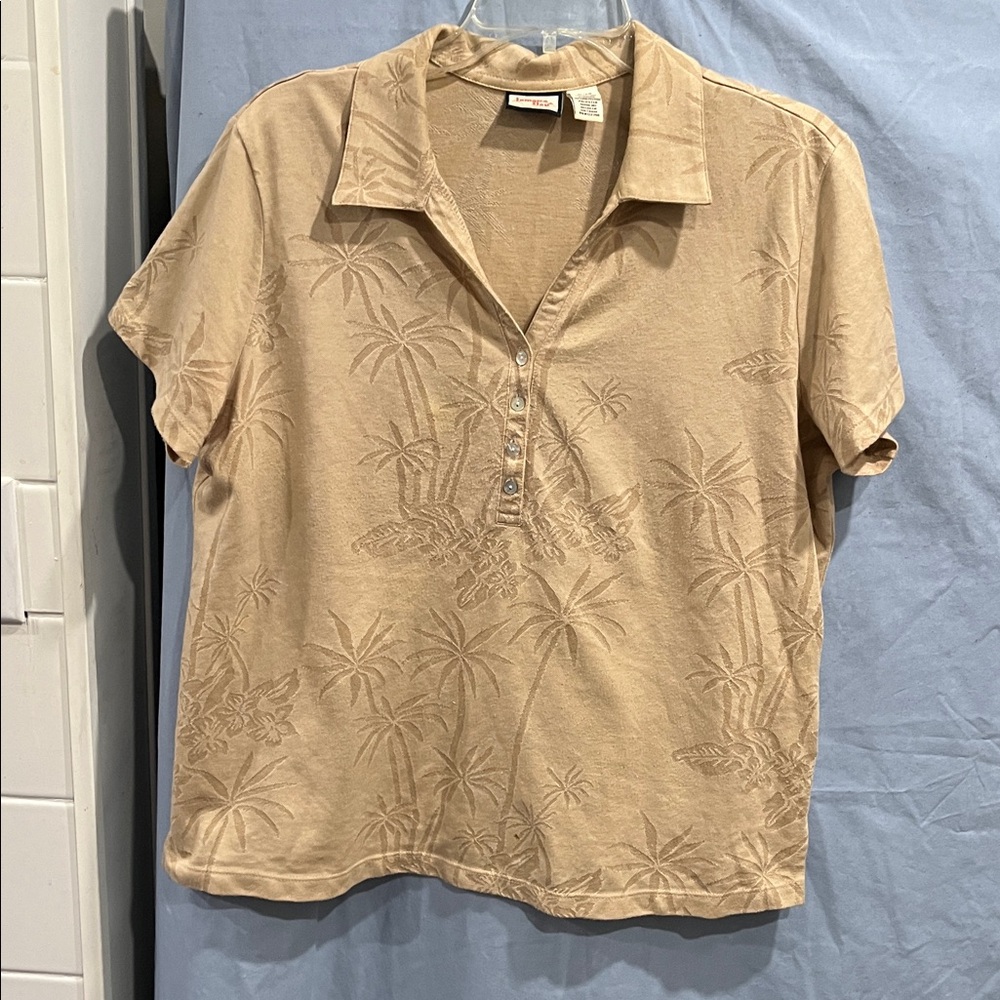Tan Short Sleeve Polo Shirt Size XL buttons front collar